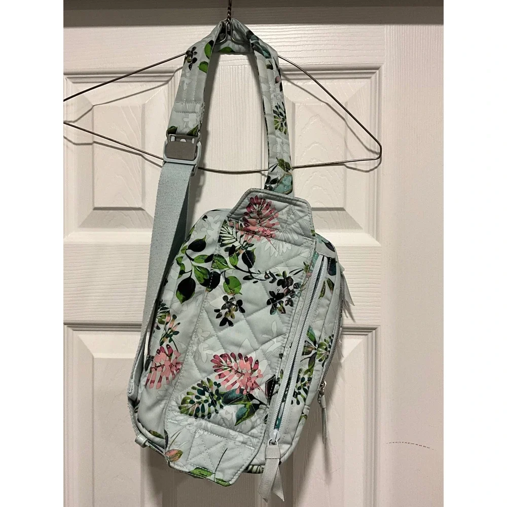Vera Bradley Tropical Floral Quilted Sling Backpack Light Blue‎ Crossbody Bag